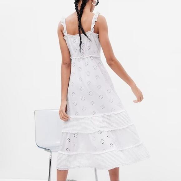 Gap Ruffle Hem Eyelet Maxi Dress White sz S *TALL* Button Front 100% Cotton - Picture 2 of 11